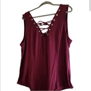 Torrid Insider Maroon Bodysuit with Gold Grommets and Criss Cross front - Plus
